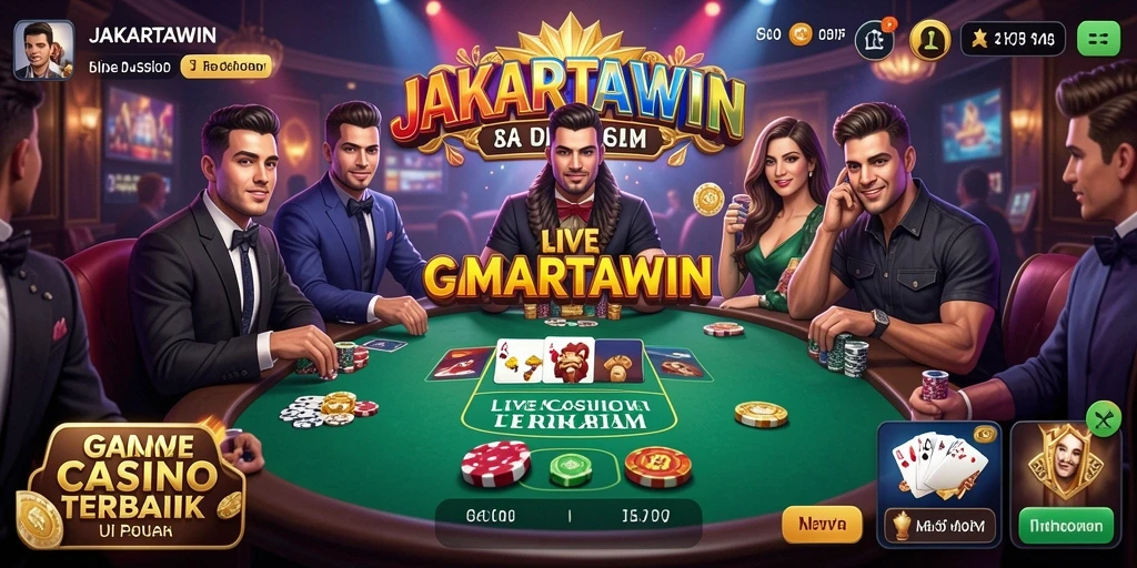 Screenshot utama JAKARTAWIN menampilkan dealer dan permainan langsung yang mendebarkan.