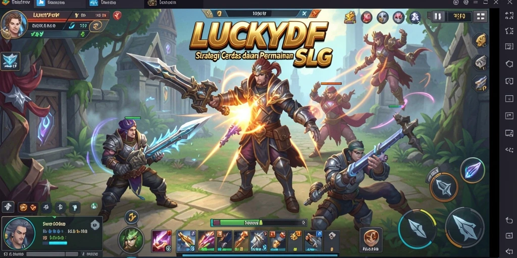 Tangkapan layar utama LUCKYDF menampilkan aksi strategis dalam pertempuran SLG.