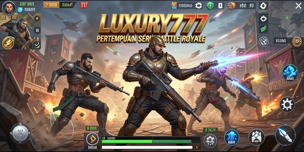 Tangkapan layar gameplay LUXURY777 menampilkan pertarungan seru dalam arena Battle Royale.