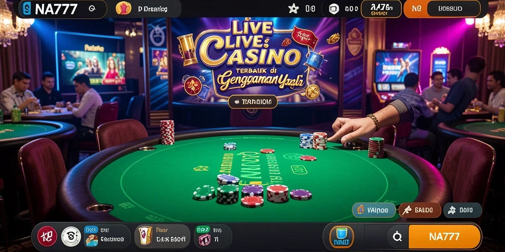 Screenshot menunjukkan dealer profesional di meja permainan Live Casino.