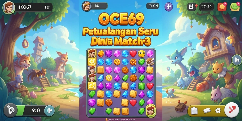 Tampilan gameplay OCE69 yang menarik dalam permainan Match-3.
